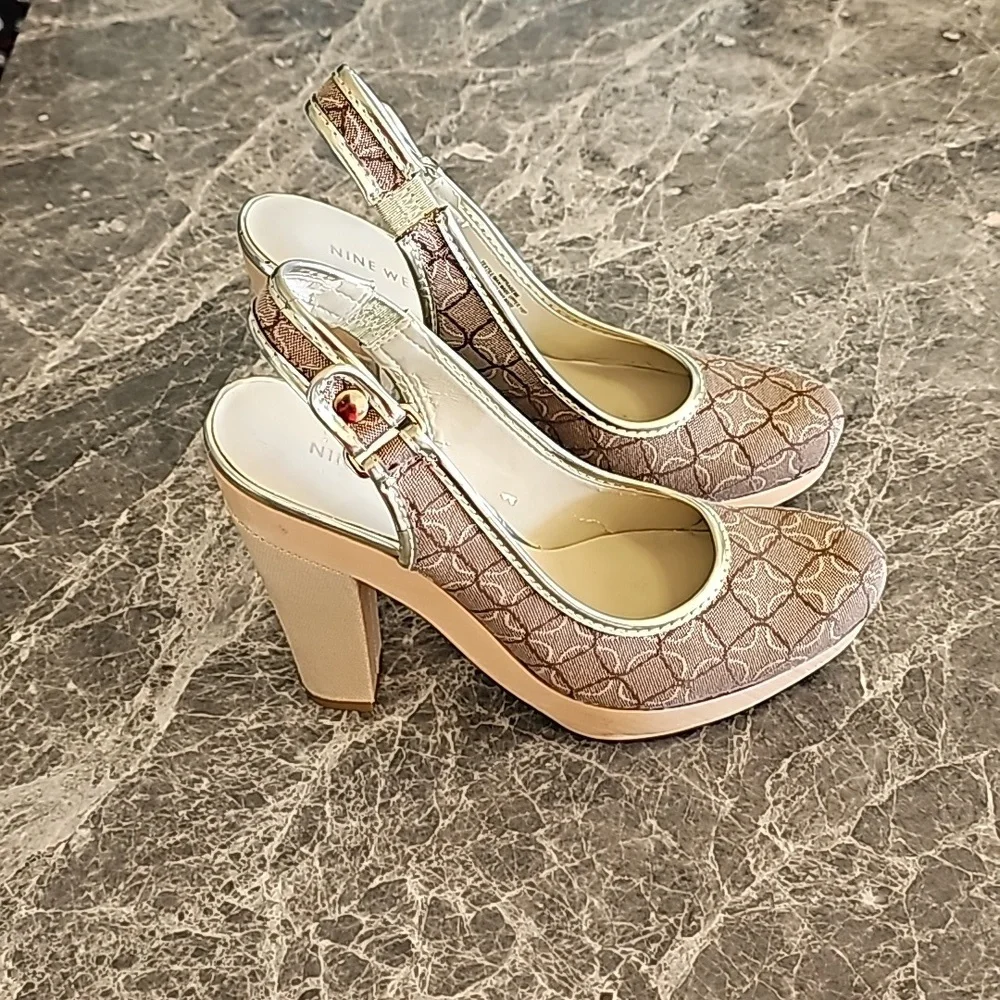 VINTAGE Y2K Nine West Monogram Block Heels – 2000s Office Siren Aesthetic